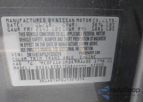 2018 Nissan Sentra S from USA, damaged, VIN 3N1AB7AP0JY329374